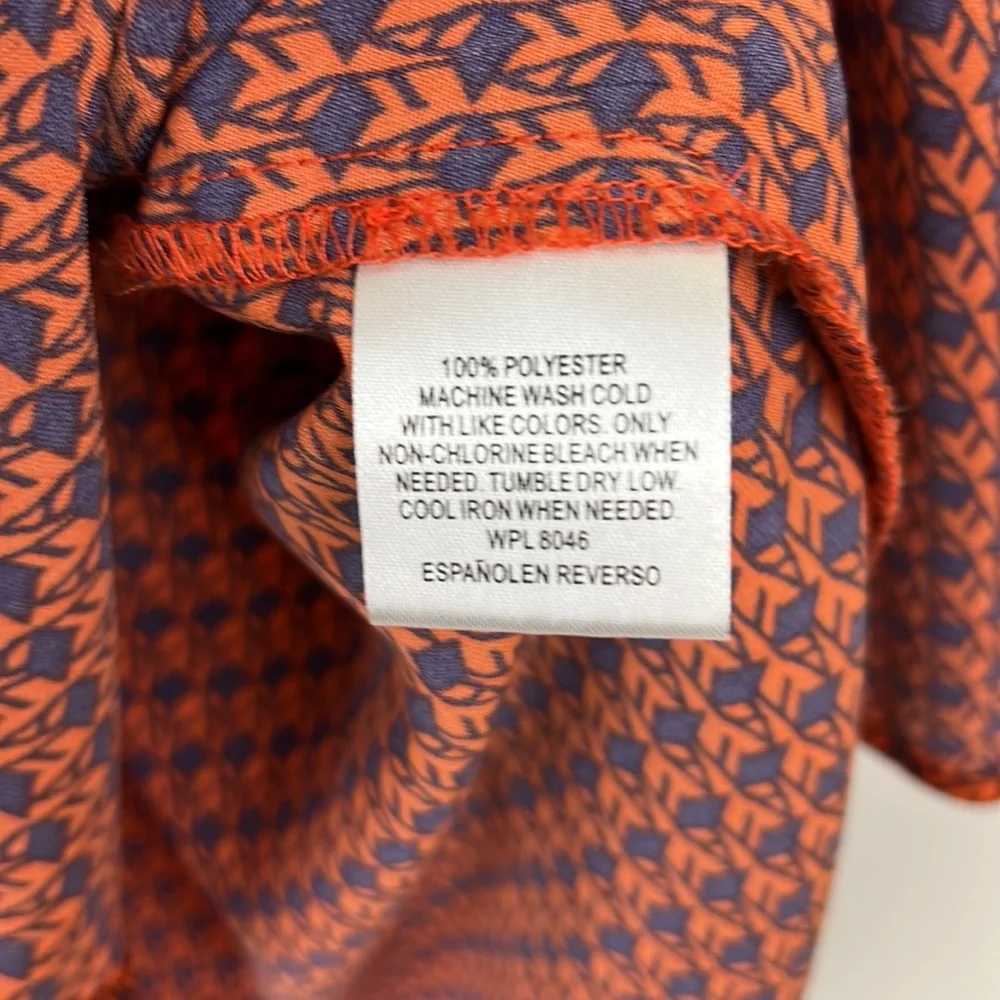 MAISON JULES button down shirt dress roll tab collared orange and navy M - Picture 12 of 13